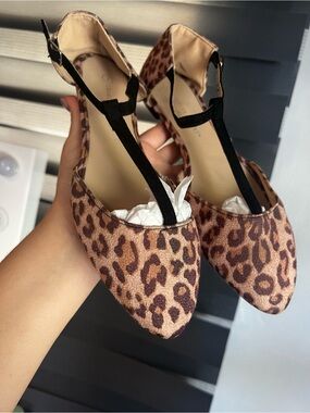 Amazon Leopard Print T-Strap Heels - Brown